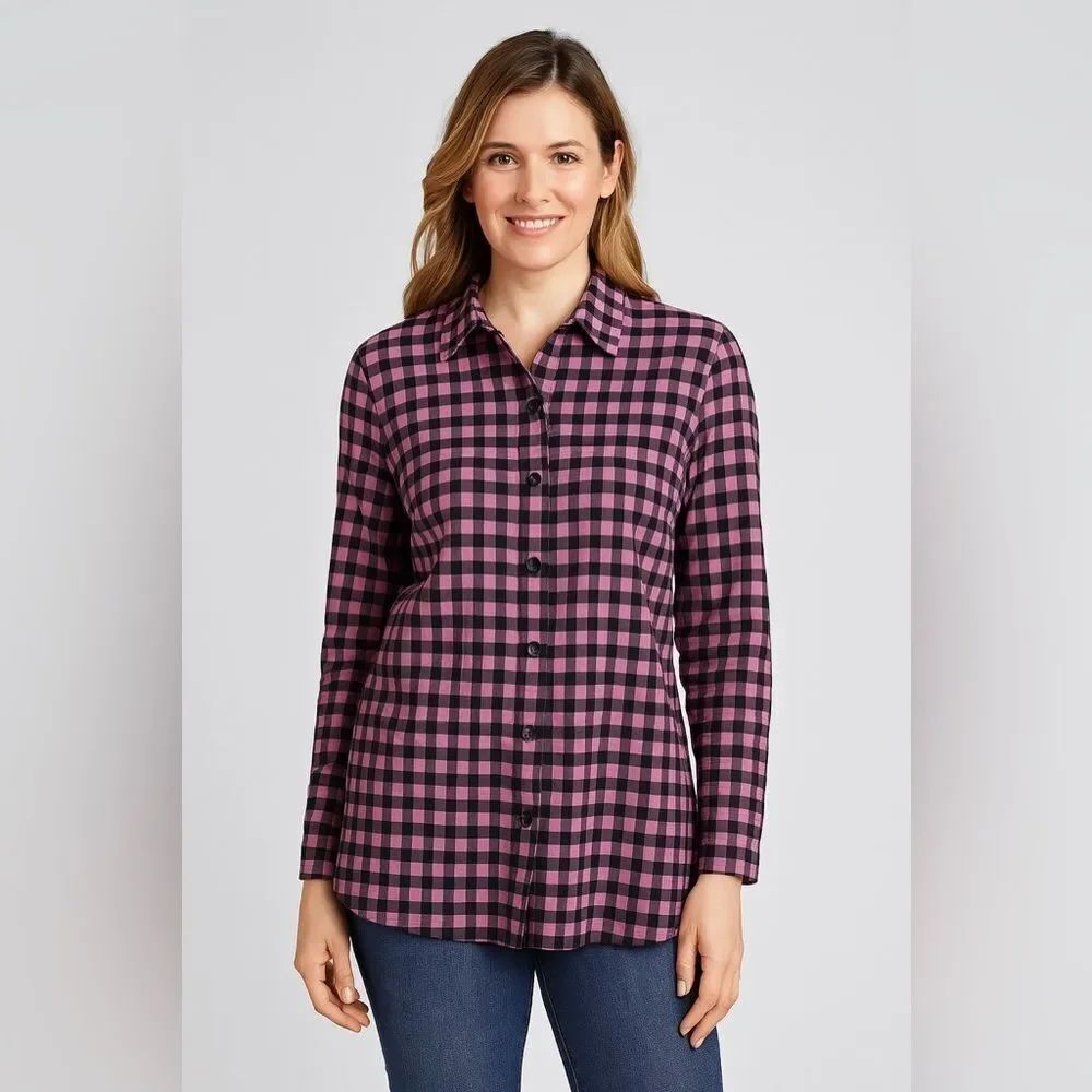 Shana Pink And Black Checkered Printed Back Shirt With Pockets Size L